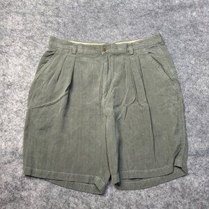 Tommy Bahama Shorts Mens Size 36 Brown Green 100% Silk Pleated Chino Travel Golf